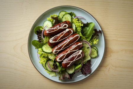A photo of a plate with a salad of greensの写真素材