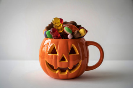 a vibrant orange ceramic mugの写真素材