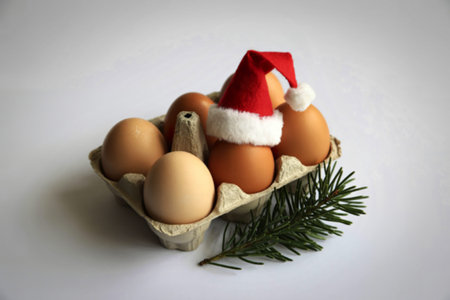 chicken eggs arranged in a cardboard egg trayの写真素材
