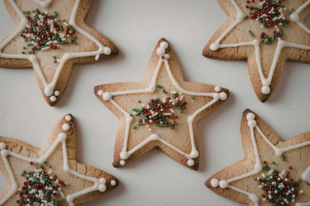 A photo of four star-shaped gingerbread cookies