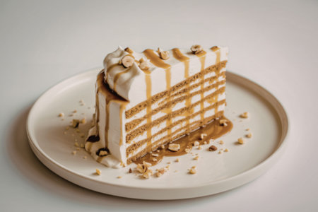 an elegant slice of layered caramel cake