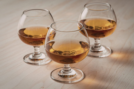 three glasses filled with a golden liquid