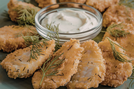 A photo of golden-brown fish nuggets arranged on a plate