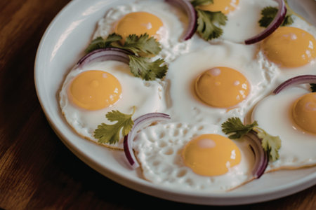ceramic plate showcasing multiple sunny-side-up eggs