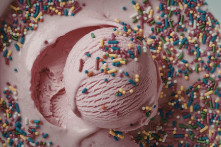 a scoop of pink ice cream