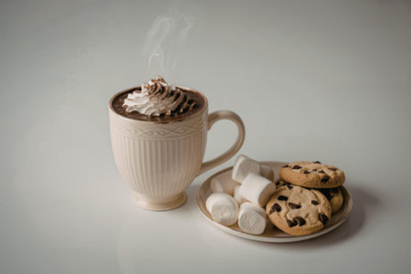 A beautifully styled photograph of a steaming hot chocolate