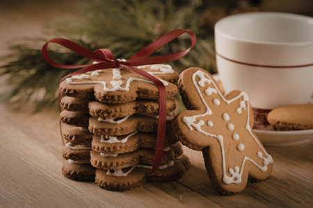 gingerbread cookies tied with a red ribbon