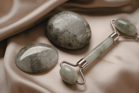 A photo of a jade massage stone and a jade facial roller