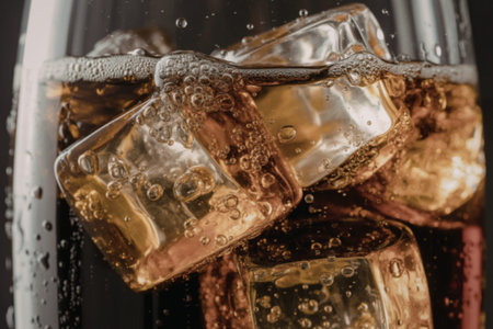 A photograph of an ice-cold drink in a clear glass