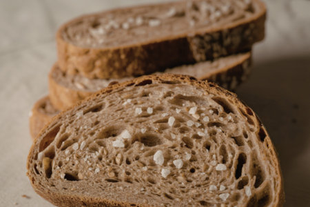 freshly sliced artisanal whole grain bread