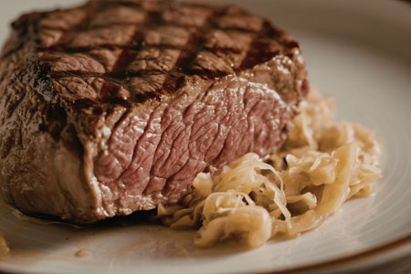 a perfectly grilled beef steakの写真素材