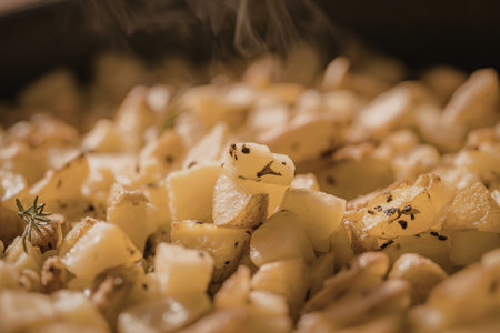 a perfectly golden potato hashの写真素材