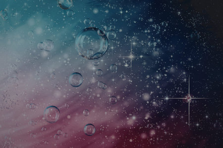 A vibrant and lively cosmic scene with a gradient of colorsの写真素材