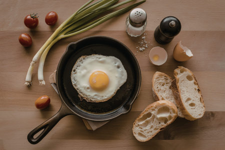 a perfectly fried eggの写真素材