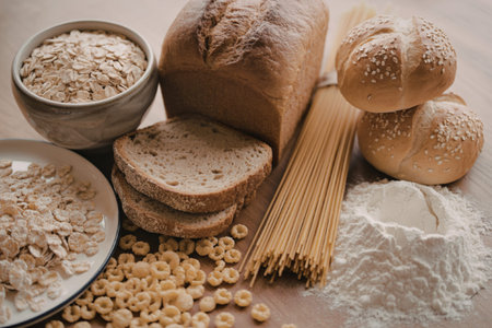 A photo of a variety of breads and grainsの写真素材