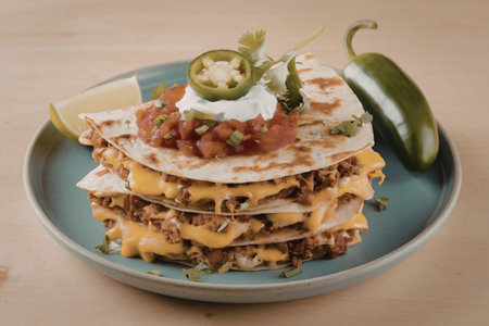 a plate of layered quesadillasの写真素材