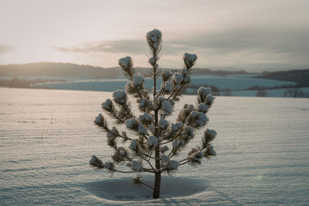 a small, perfectly shaped pine treeの写真素材