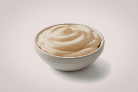 a white ceramic bowl filled with creamy, smooth sauceの写真素材