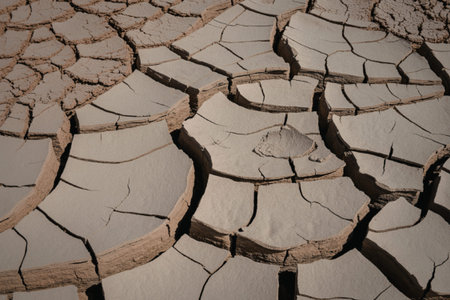 A detailed close-up photograph of sun-baked earthの写真素材