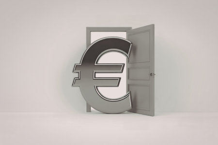 a massive silver Euro currency symbolの写真素材