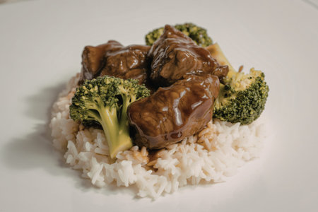 A food photography shot of tender beef and broccoliの写真素材