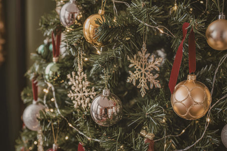 A photograph of elegant Christmas ornamentsの写真素材