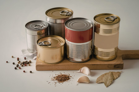 various closed tin cansの写真素材