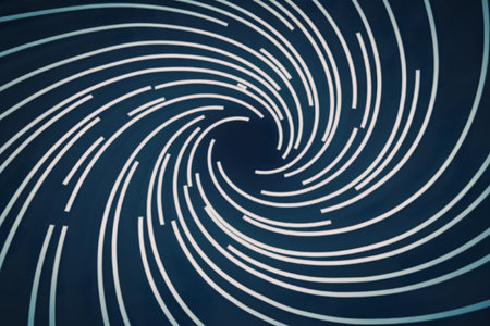 A photo of a vibrant and dynamic swirl of neon blue linesの写真素材