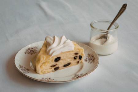 an elegant slice of custard-filled pastry dessertの写真素材