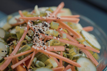 A close-up photo of a saladの写真素材