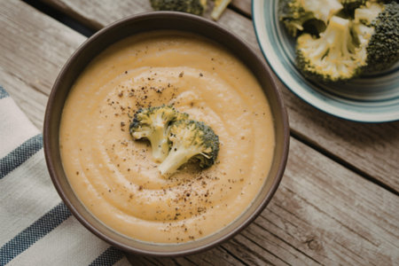 A photo of a bowl of creamy soupの写真素材