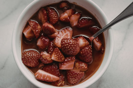 A photo of a bowl filled with strawberriesの写真素材