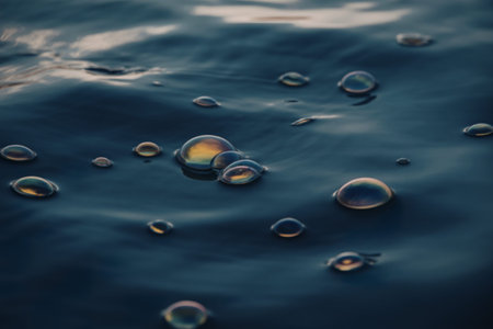 An abstract close-up photograph of translucent bubblesの写真素材