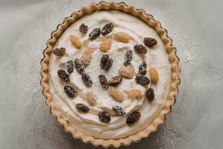 prepared semolina pie on a white backgroundの写真素材