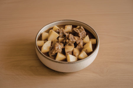 A bowl filled with a hearty stewの写真素材