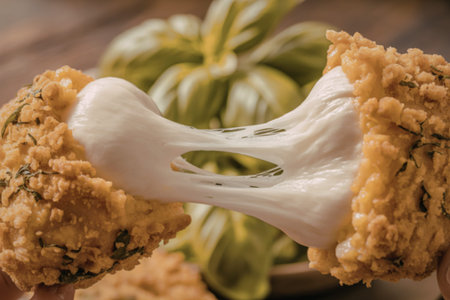 a golden-brown breaded mozzarella cheese bite