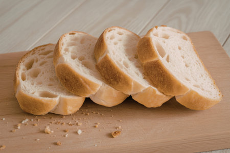 A close-up photograph of freshly baked artisan bread slices