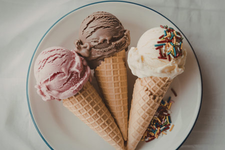 A photo of three ice cream cones