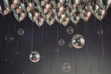 dozens of iridescent balloons  reminiscent of a celestial dreamscape.