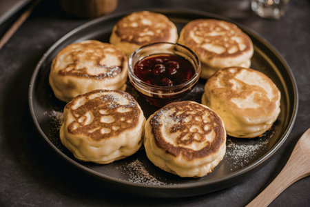 A close-up photograph of golden-brown cheese pancakes