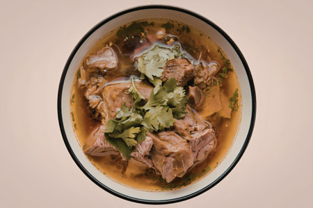 a spicy pork meat stew in a bowl