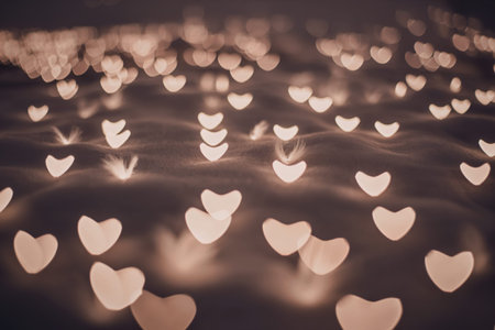 A photographic background featuring countless heart-shaped bokeh lights