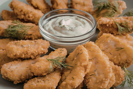 fish nuggets arranged on a plate