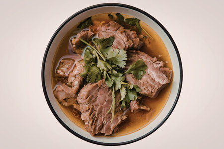 A photo of a spicy pork meat stew in a bowl