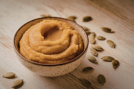 puree made from fresh pumpkinの写真素材