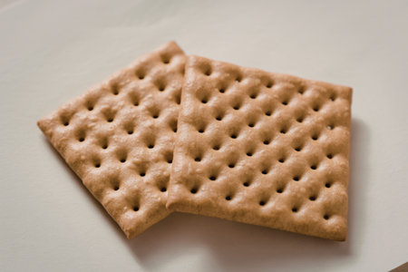 two square-shaped wheat crackers