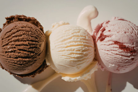 three perfectly rounded scoops of artisanal ice cream