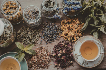 various herbal teas and dried herbs