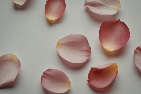 A minimalist photograph featuring delicate rose petals