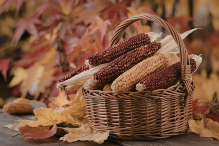 A rustic photograph of vibrant dried corn cobsの写真素材